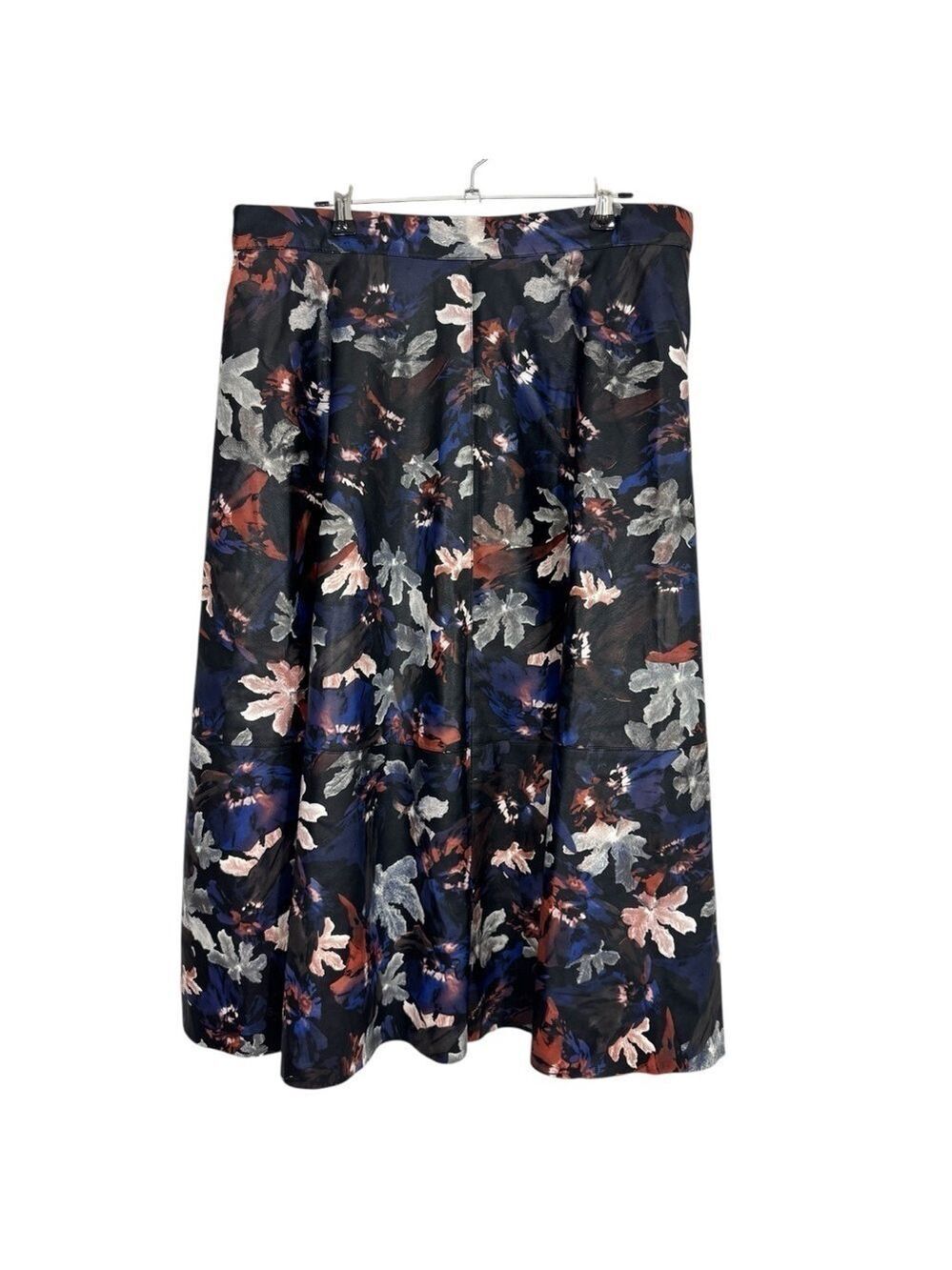 Eloquii Faux Leather Midi Skirt Sz 14 Dark Floral A-Line